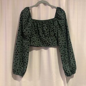 Green leopard print crop top, size M